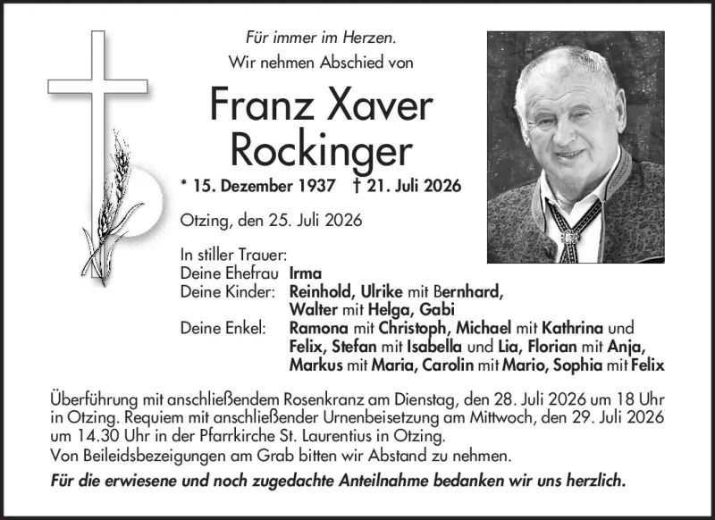 Gedenkbild für Franz Xaver Rockinger