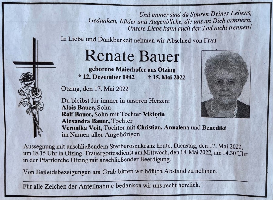 Gedenkbild für Renate Bauer